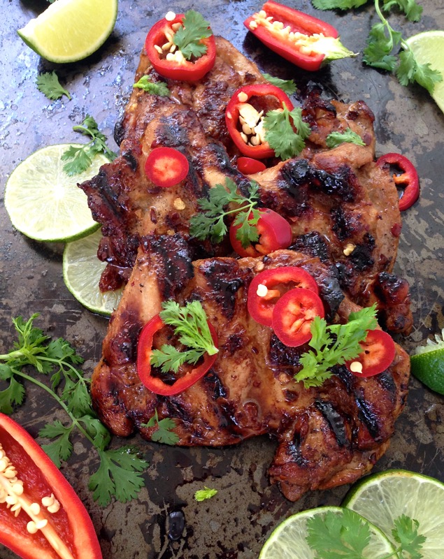 Spicy Grilled Chicken Thighs with Lime Soy and Garlic Marinade