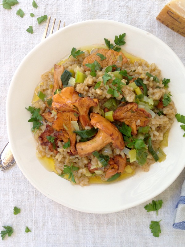 Brown Rice Risotto Recipe with Leeks & Golden Chanterelle Mushrooms