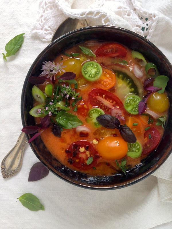 Bowl of Heirloom Tomato Gazpacho Soup