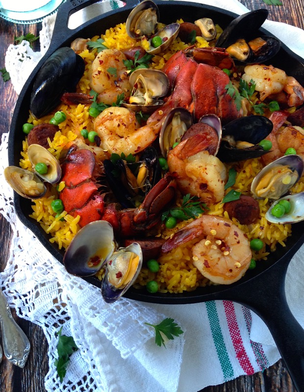 Healthy Seafood Paella in a Cast Iron Skillet