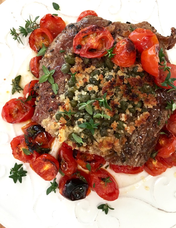 Italian Steak with Tomatoes, Capers and Bread Crumbs 