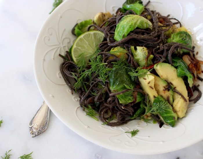 Black Bean Spaghetti Recipe With Brussels Sprouts Avocado Ciaoflorentina