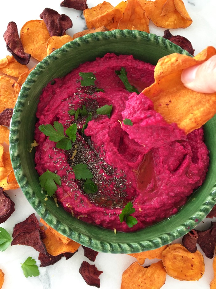 Chickpea dip recipe with roasted red beets & chia seeds