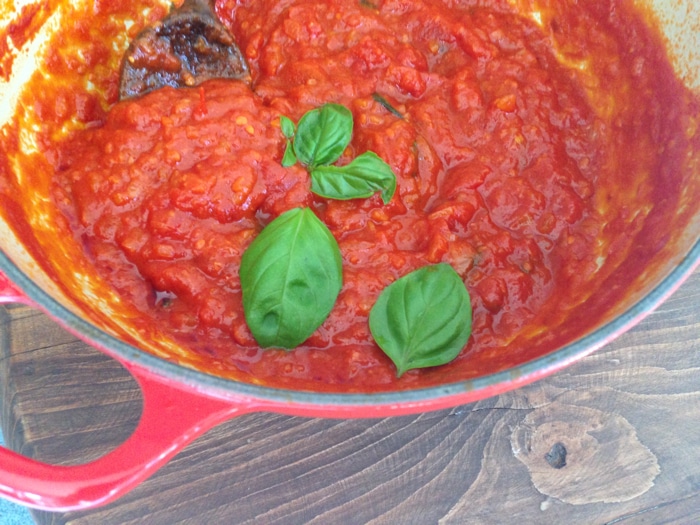 Red Bowl Of Spicy Arrabiata Sauce with Basil