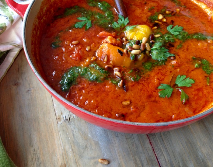 Roasted Red Pepper and Tomato Soup with Parsley Pesto and Smoked Paprika