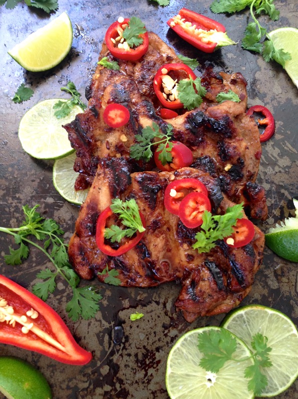 Spicy Grilled Chicken Thighs with Lime Soy and Garlic Marinade
