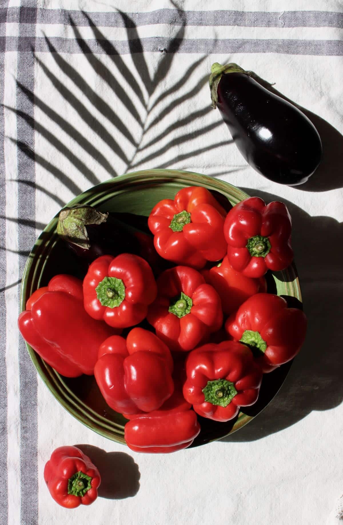 red bell peppers + eggplants