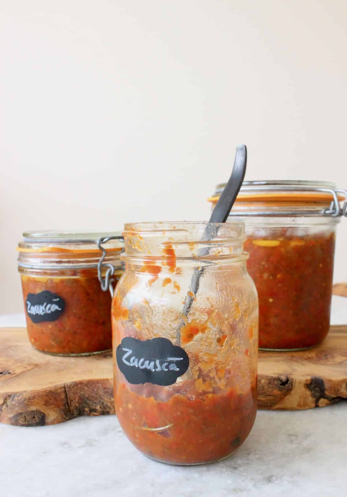 Roasted pepper and eggplant spread in Jars