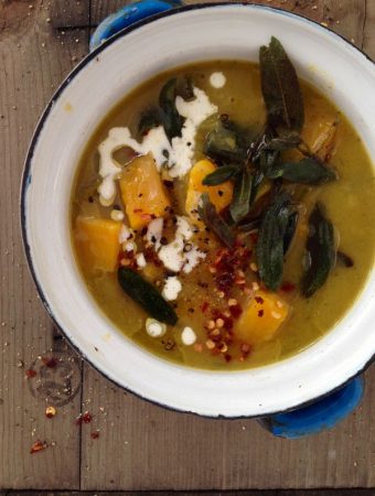 Butternut Squash Leek Soup Recipe with Crispy Sage