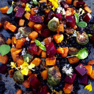 Autumn Salad Recipe of Roasted Red Beets, Butternut Squash & Roast Brussels Sprouts