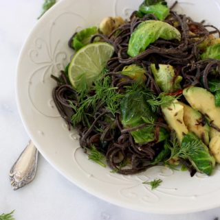 Black Bean Spaghetti Recipe with Brussels Sprouts & Avocado