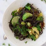 Black Bean Spaghetti Recipe with Brussels Sprouts & Avocado