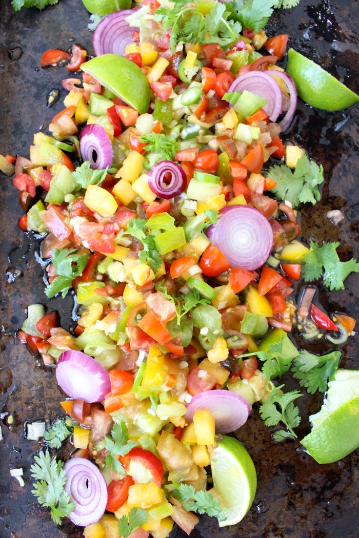 Black Platter of Heirloom Fresh Tomato Salsa with Red Onion, Cilantro and Lime