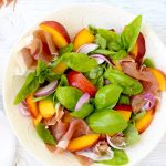 Basil Peach Salad Recipe with Honey Lemon Vinaigrette & Prosciutto di Parma