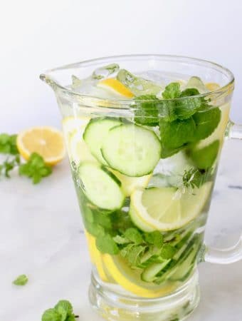 Pitcher of Cucumber Detox Spa Water with lemon and Mint
