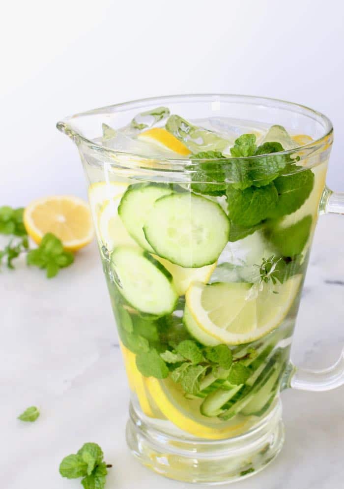 Pitcher of Cucumber Detox Water with Lemons and Mint