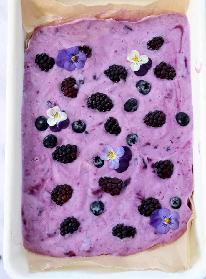 Purple Frozen Greek Yogurt with Berries in a Pan