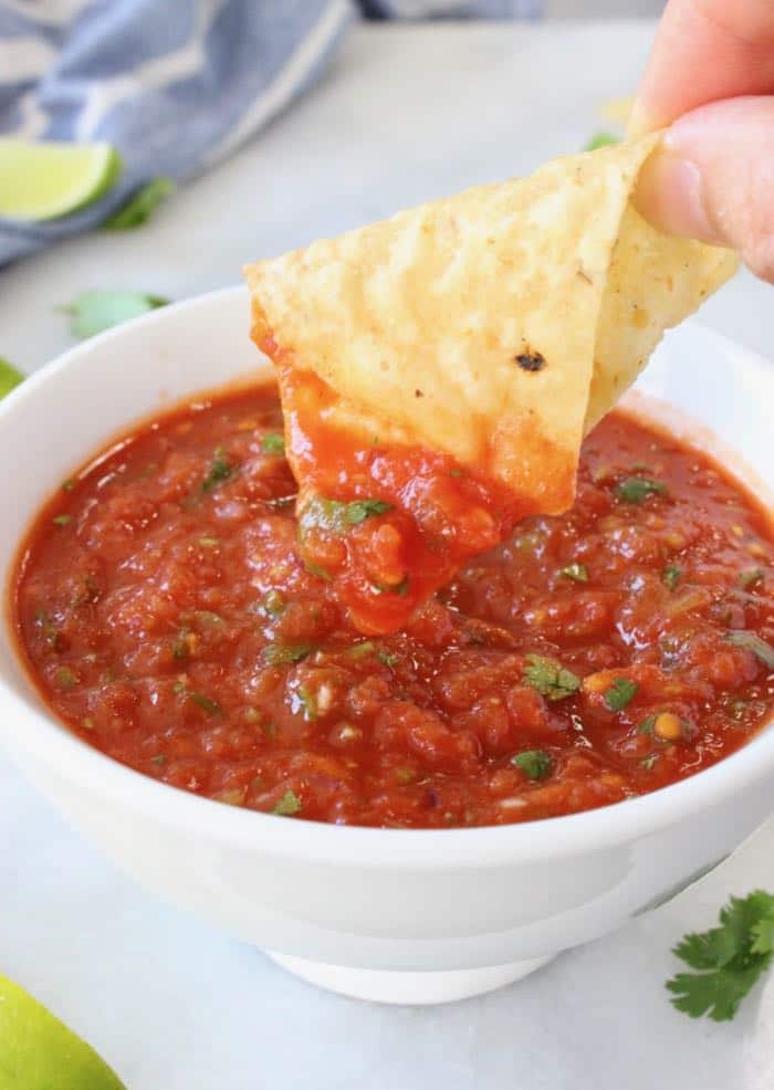 Bowl of Healthy Homemade Salsa with Chips