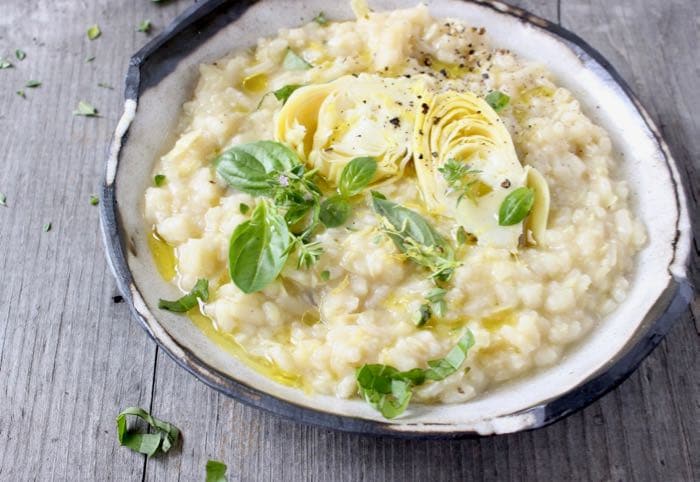 Artichoke Lemon Risotto with Thyme and Parmesan