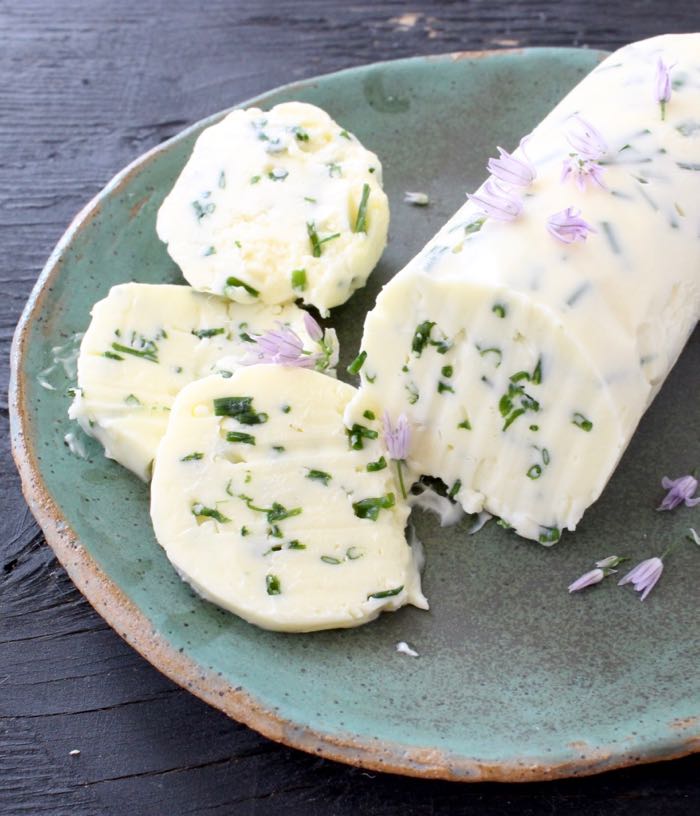 Compound Chive Butter with Purple Chive Flowers
