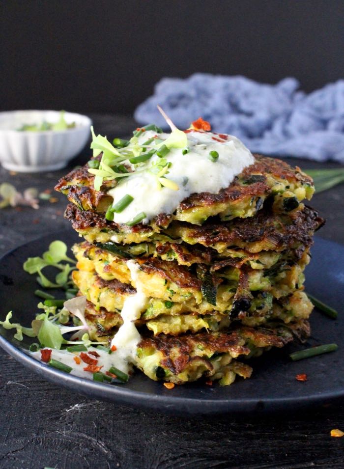 Stacked Zucchini Cakes with Yogurt Dipping Sauce 