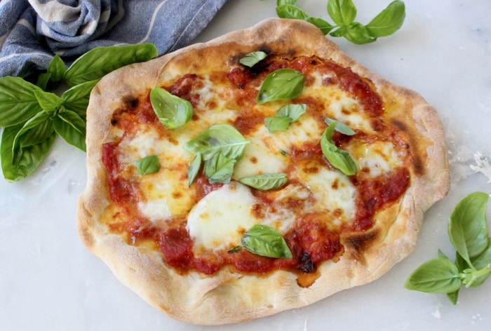 Broiled Pizza Margherita with Marinara and Basil