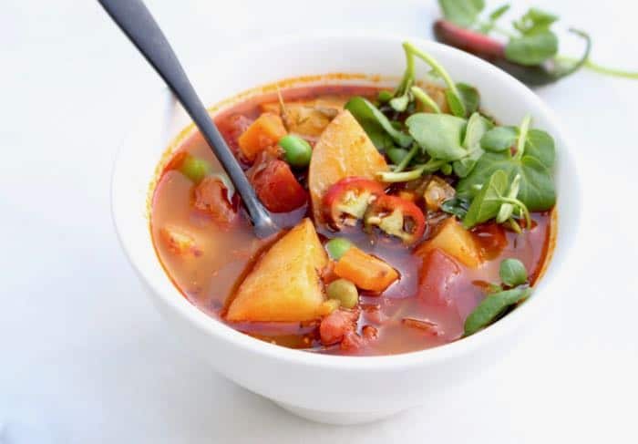 Vegan Potato Stew Recipe with Leeks, Carrots and Nutritional Yeast.