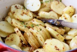 sliced potatoes with sausage for zuppa