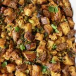 Italian bread stuffing with meatless sausage