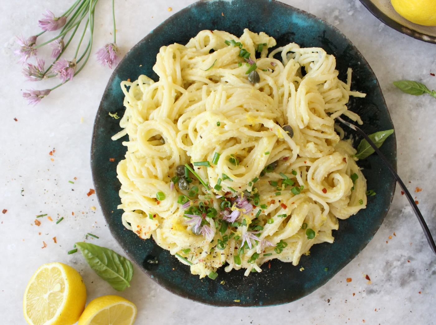 artichoke pasta with lemon, garlic and capers.